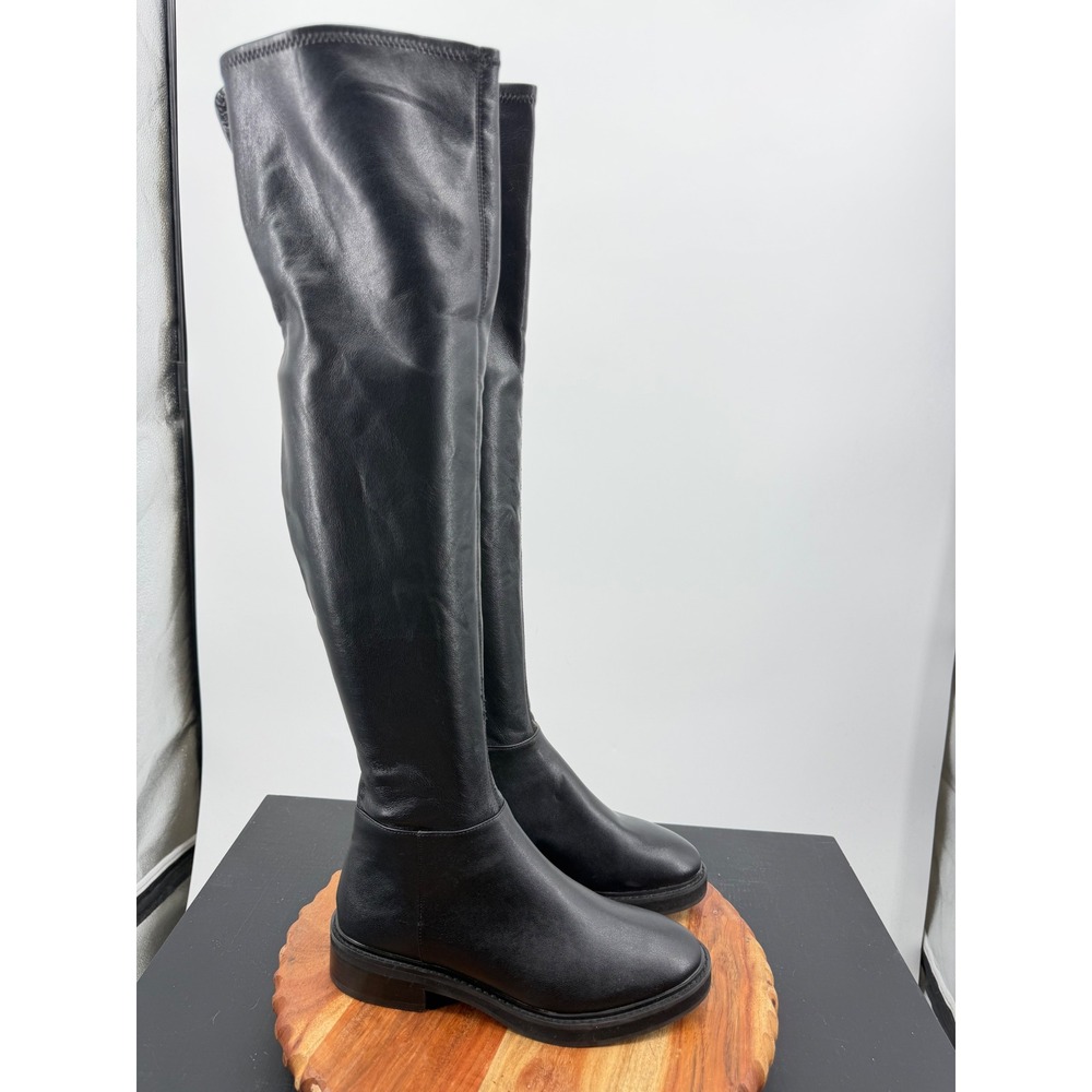 Steve madden Larz Over The Knee Boots Women 7M Black Faux Leather Stretch OTK